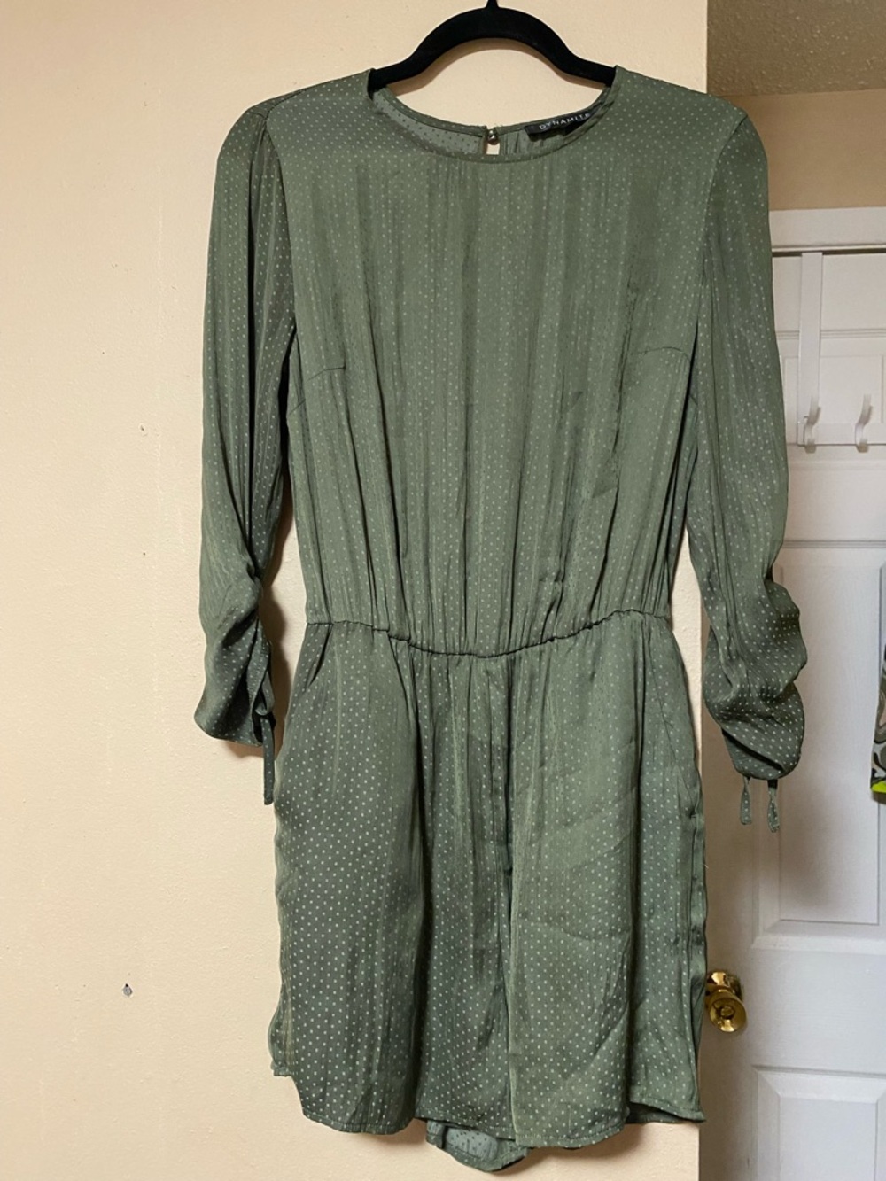 Dynamite Olive Green Long Sleeve Dot-Print Romper